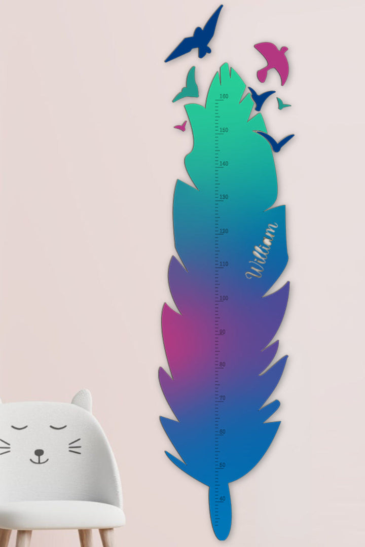 Personalised Wooden Feather Growth Chart Height Ruler