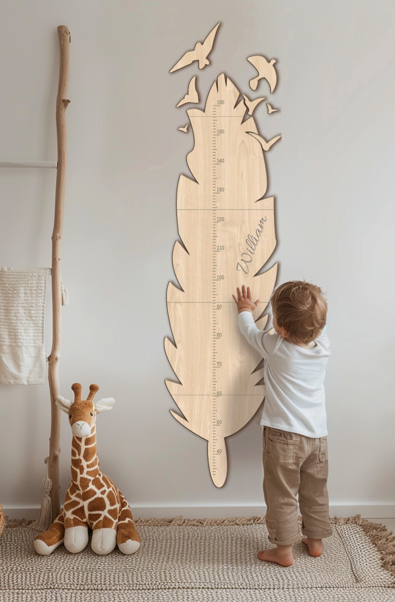 Personalized Wooden Feather Growth Chart Height Ruler