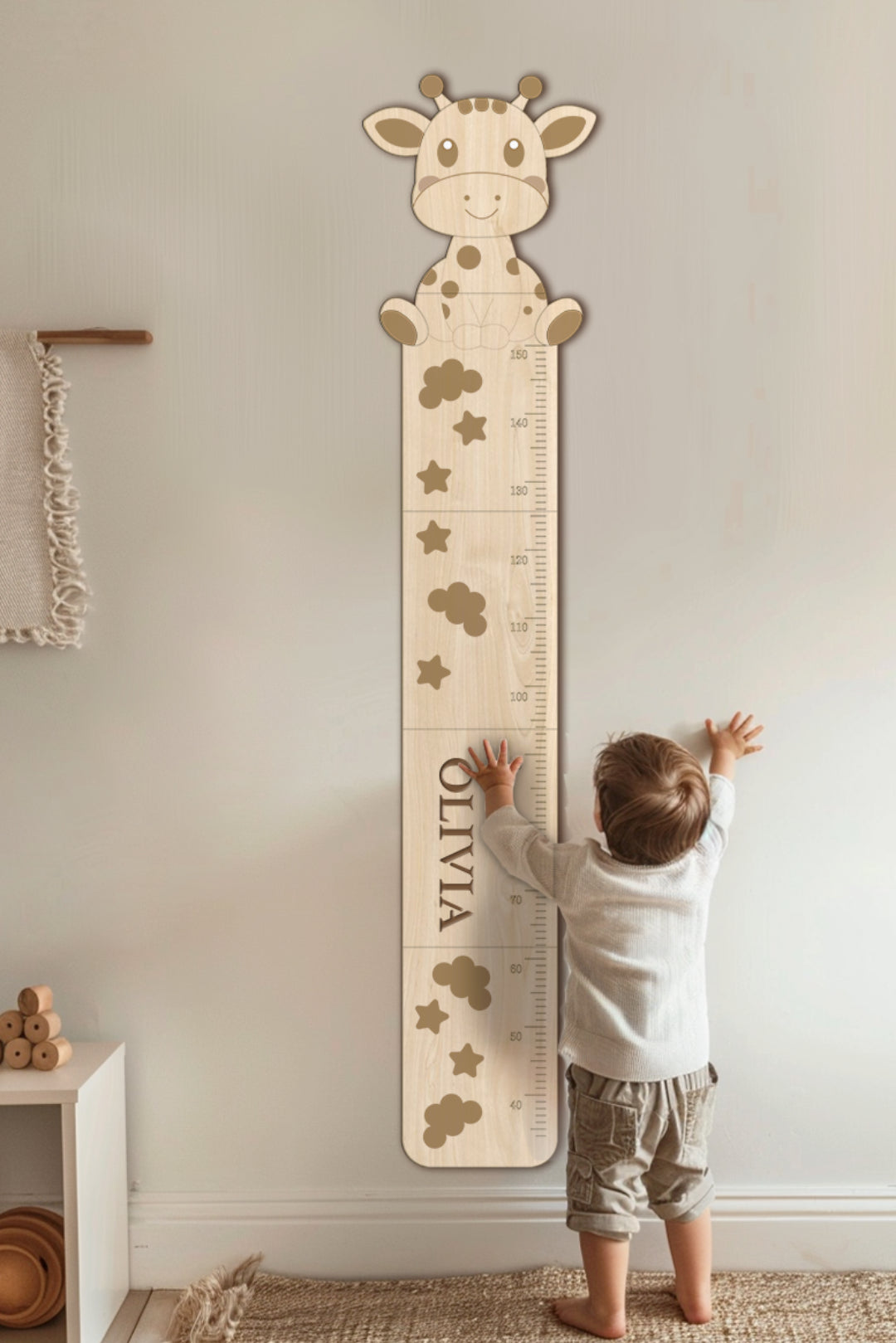 Personalised Wooden Cute Giraffe Growth Chart