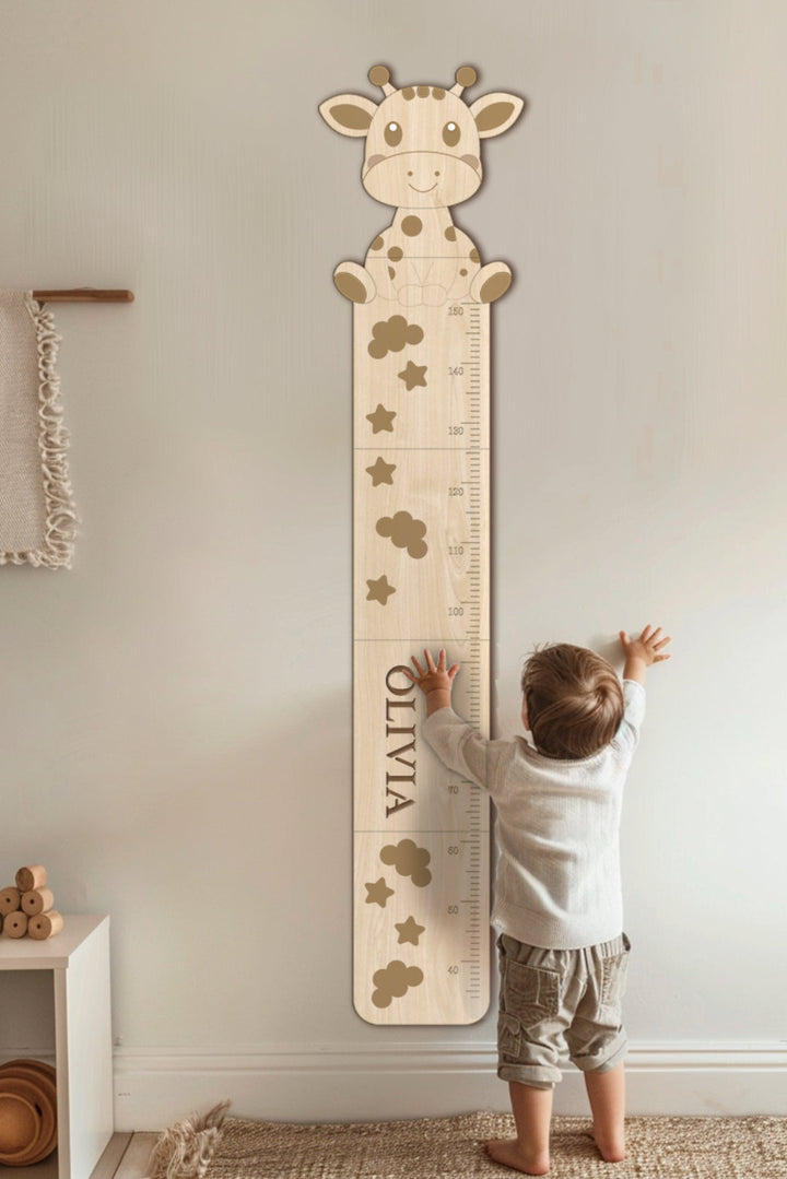 Personalised Wooden Cute Giraffe Growth Chart