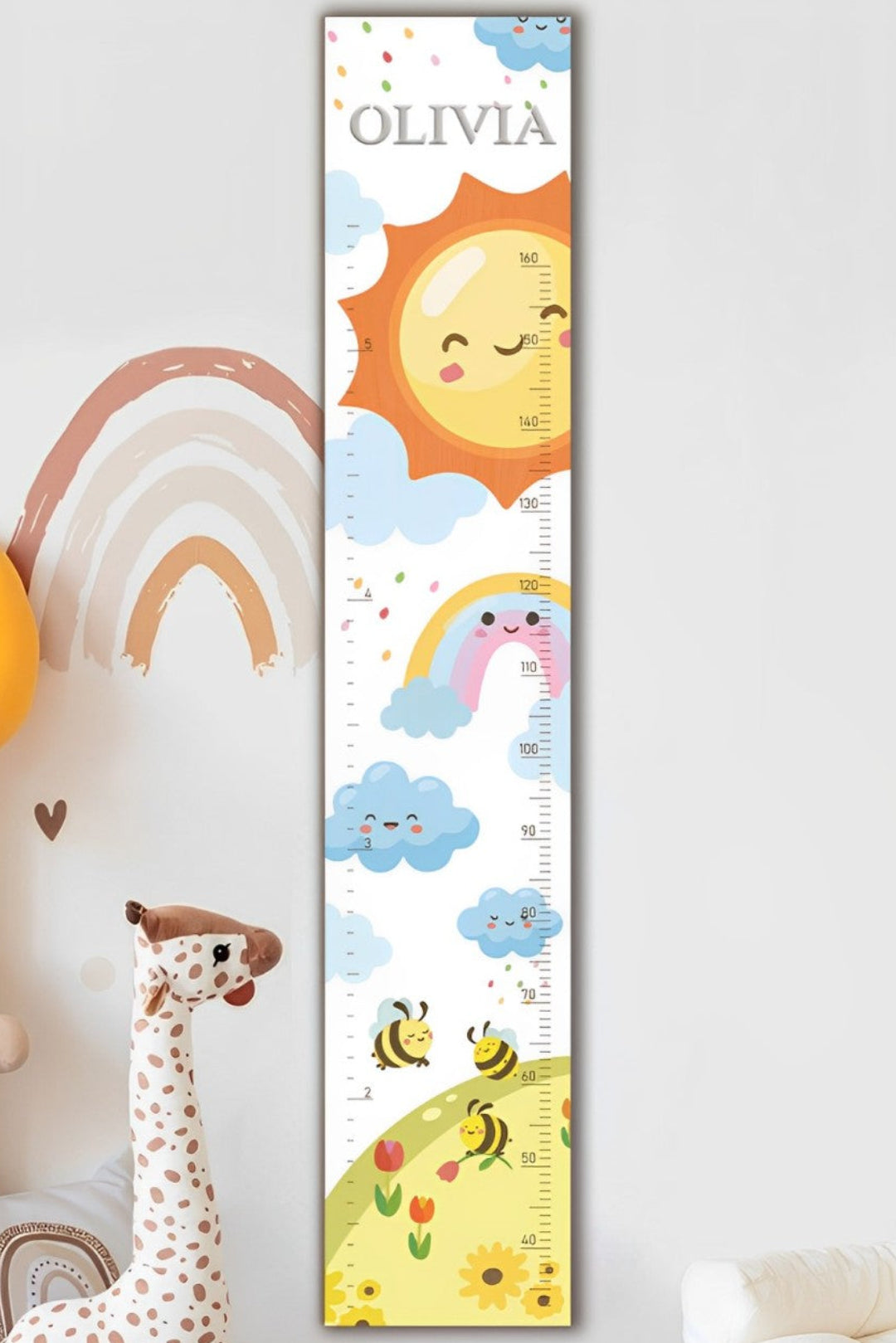 Personalised Wooden Rainbow Growth Chart Height Ruler