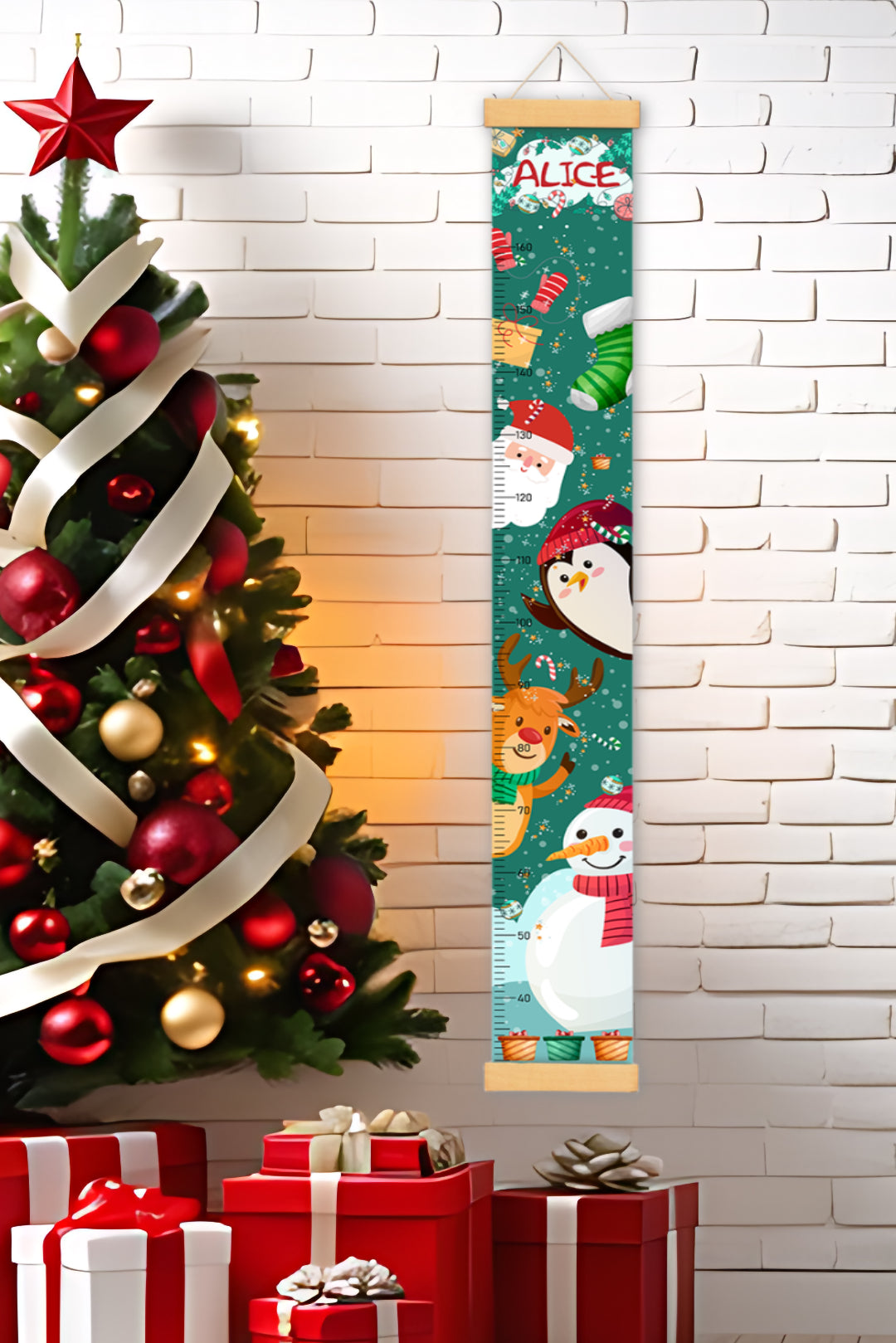 Personalised Santa Claus Hanging Canvas Height Ruler