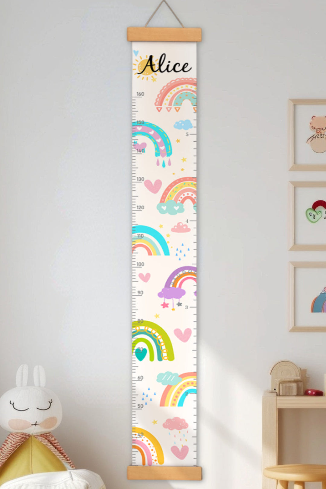 Personalised Sunshine and Rainbow Hanging Canvas Height Ruler