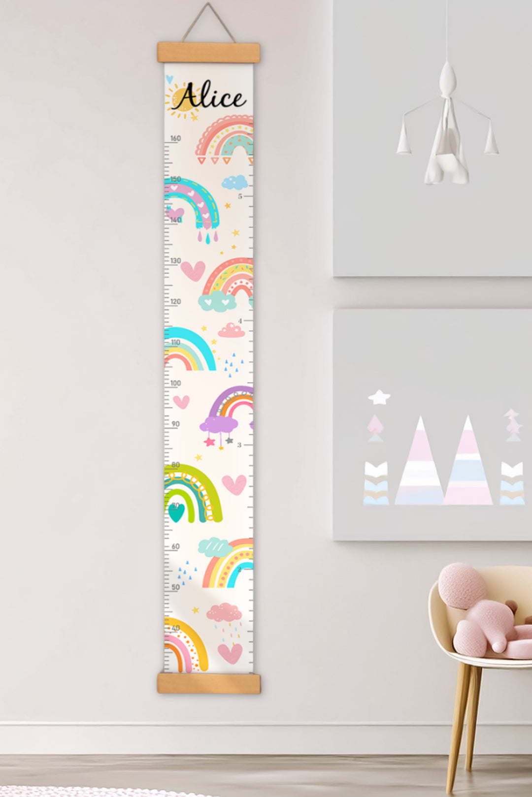 Personalised Sunshine and Rainbow Hanging Canvas Height Ruler