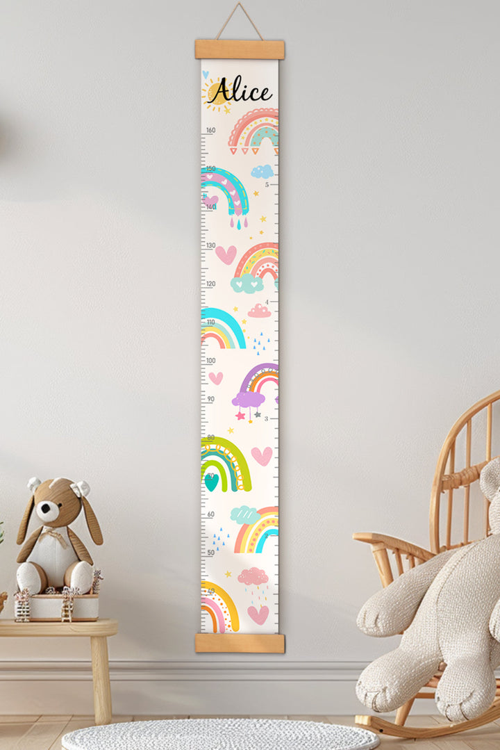 Personalised Sunshine and Rainbow Hanging Canvas Height Ruler