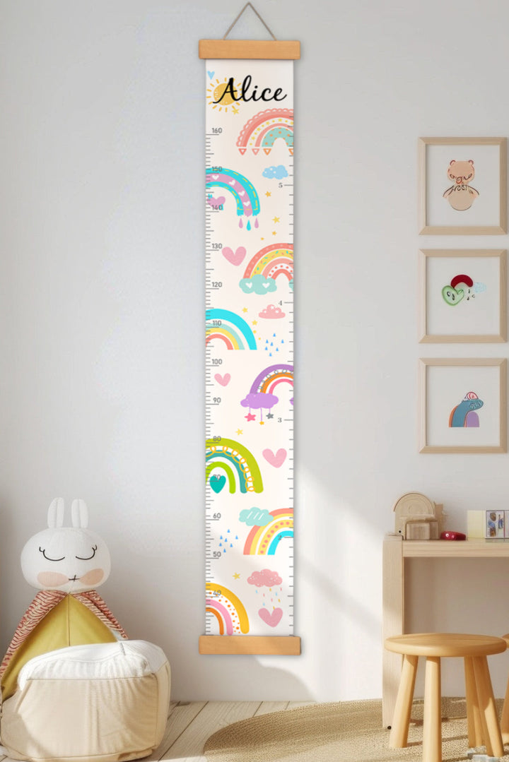 Personalised Sunshine and Rainbow Hanging Canvas Height Ruler