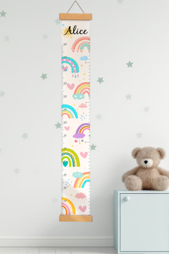 Personalised Sunshine and Rainbow Hanging Canvas Height Ruler