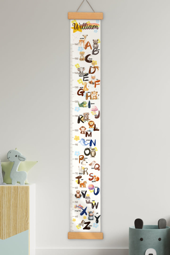 Personalised Animal Alphabet Hanging Canvas Height Ruler
