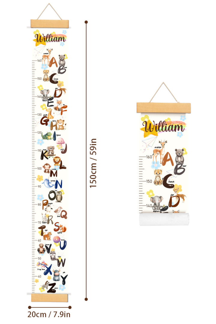 Personalised Animal Alphabet Hanging Canvas Height Ruler