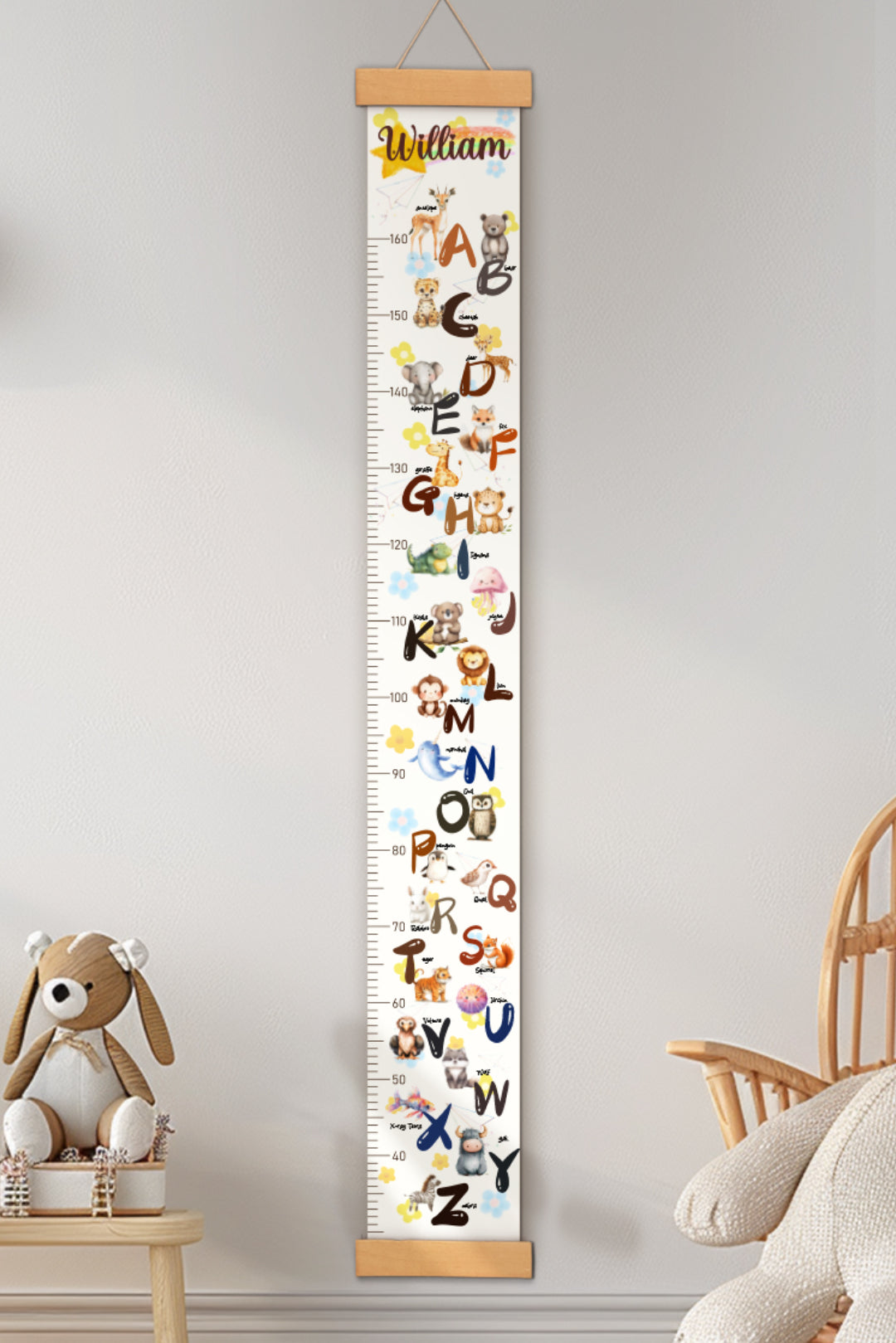 Personalised Animal Alphabet Hanging Canvas Height Ruler