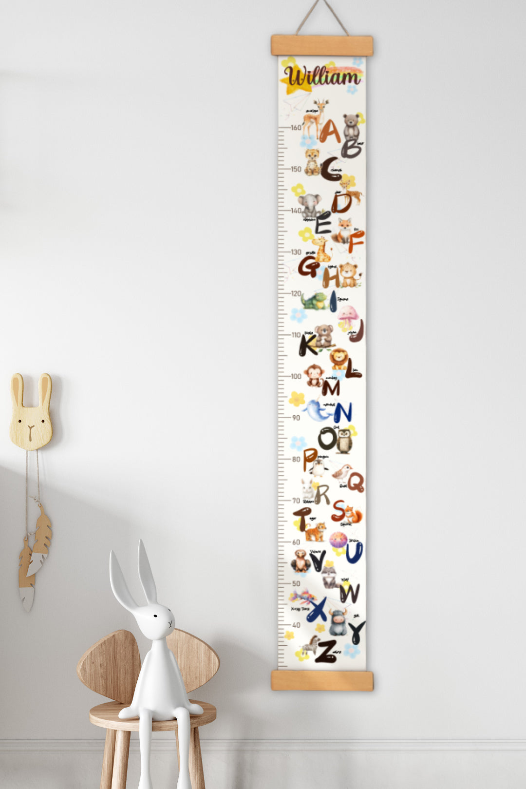 Personalised Animal Alphabet Hanging Canvas Height Ruler