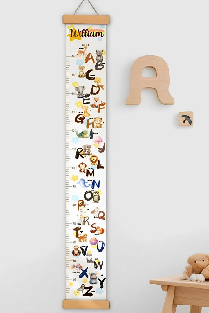 Personalised Animal Alphabet Hanging Canvas Height Ruler