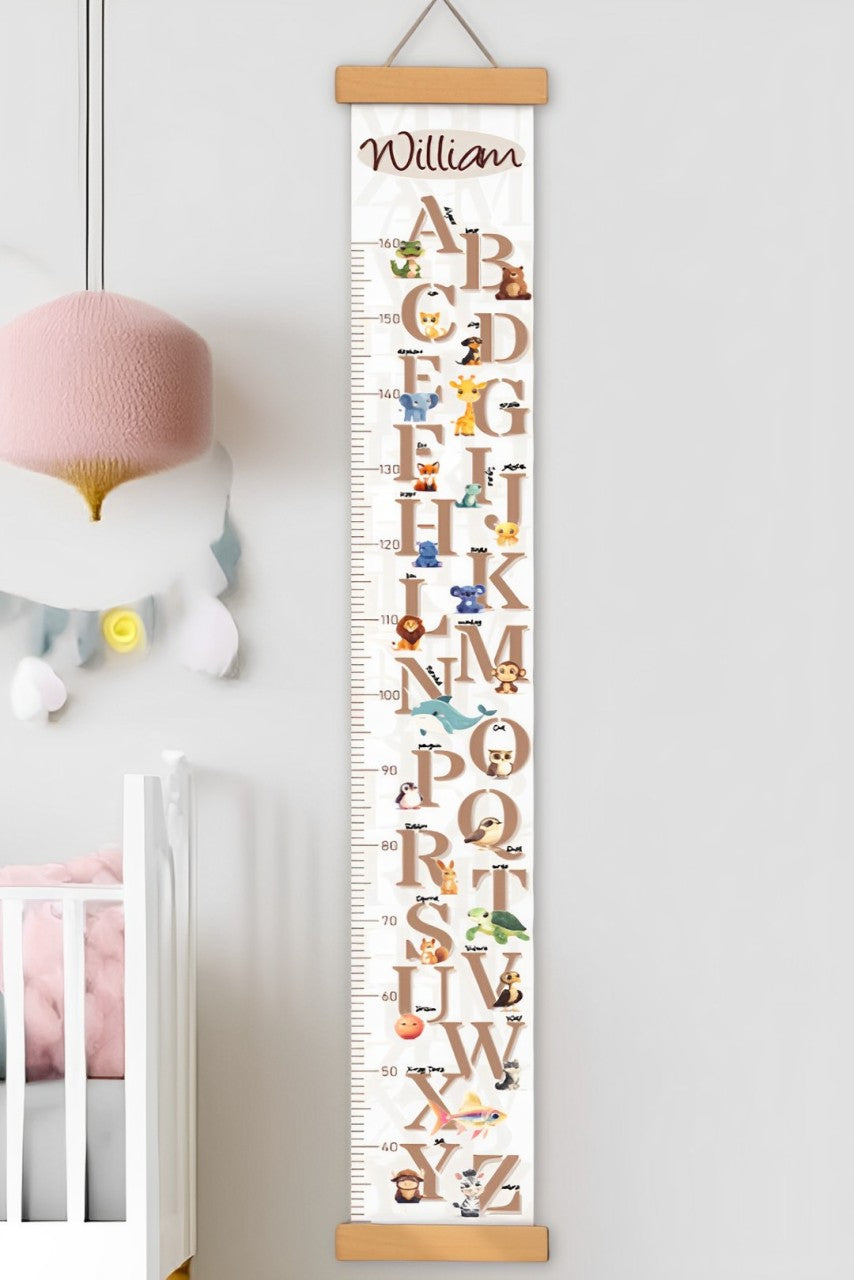 Personalised Animal Letter Hanging Canvas Height Ruler