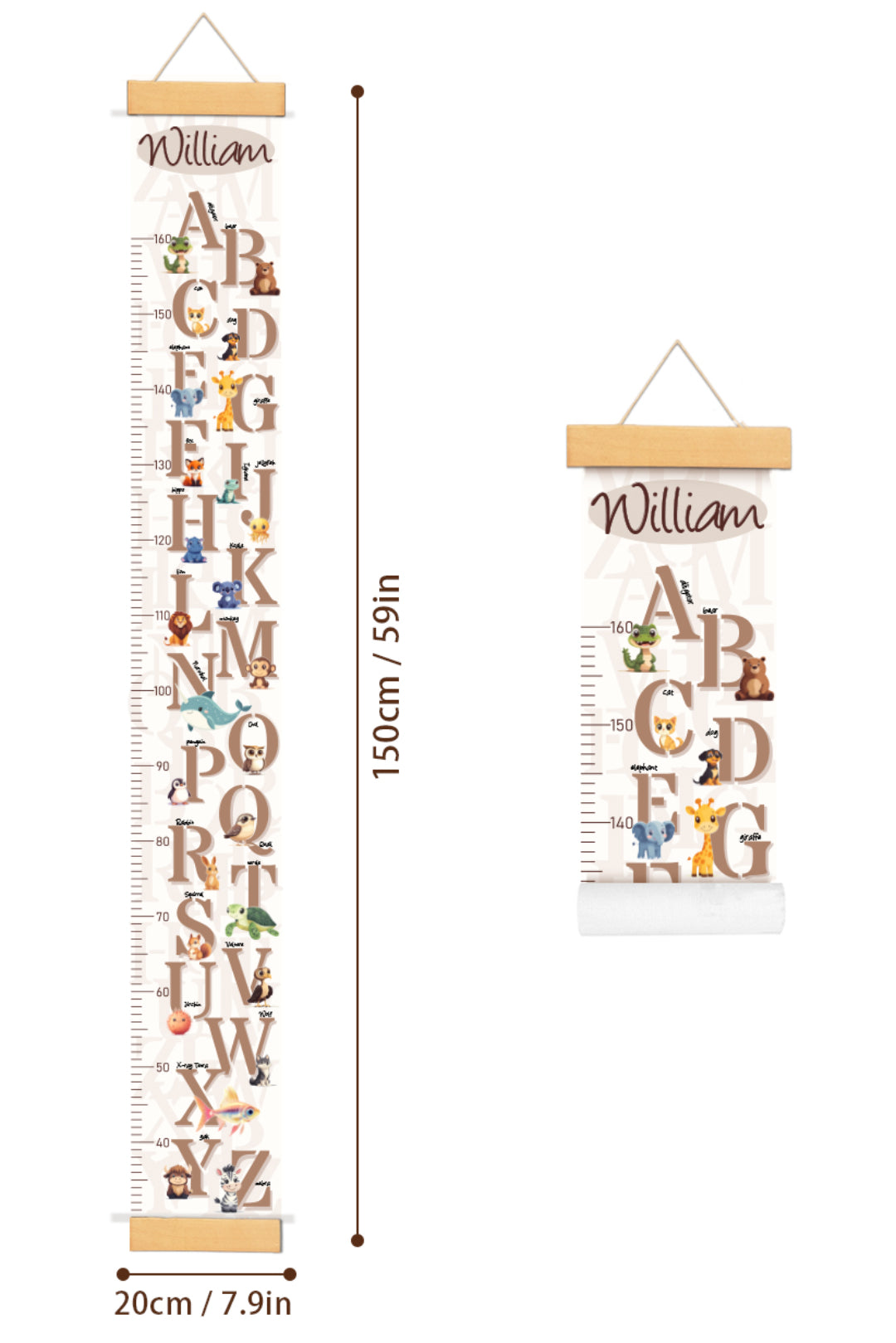 Personalised Animal Letter Hanging Canvas Height Ruler