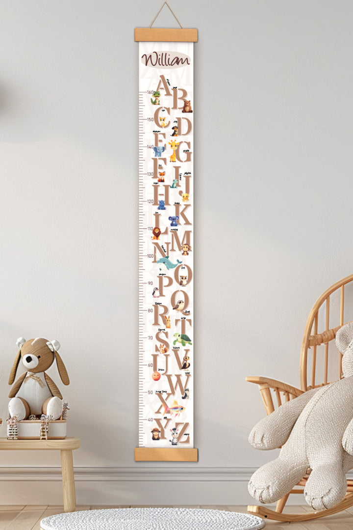 Personalised Animal Letter Hanging Canvas Height Ruler