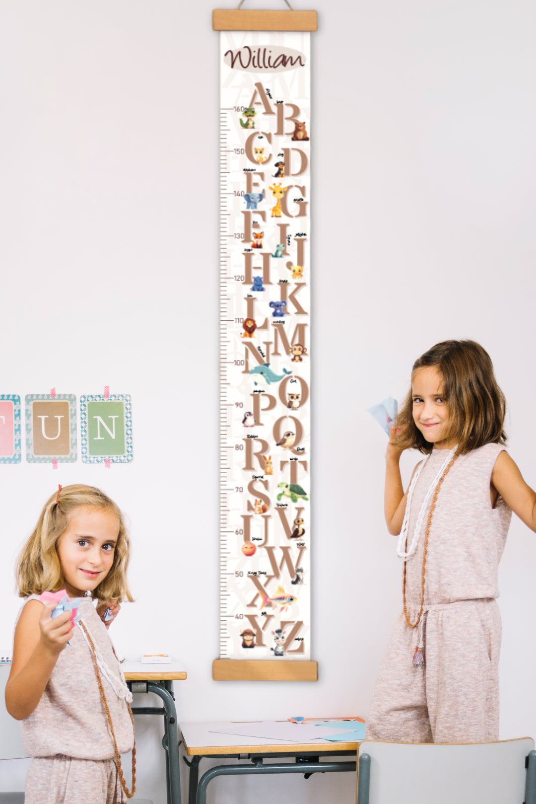 Personalised Animal Letter Hanging Canvas Height Ruler