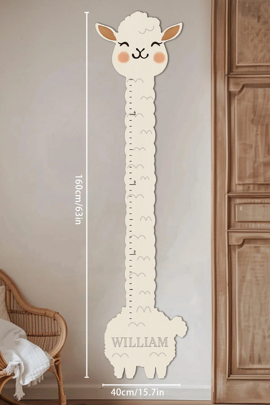 Personalized Wooden Llama Growth Chart Ruler