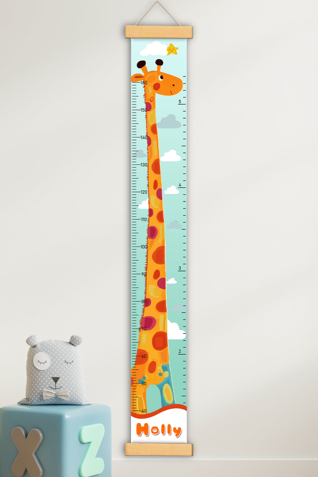 Personalised Giraffe Growth Hanging Canvas Height Ruler – UK.Woodemon