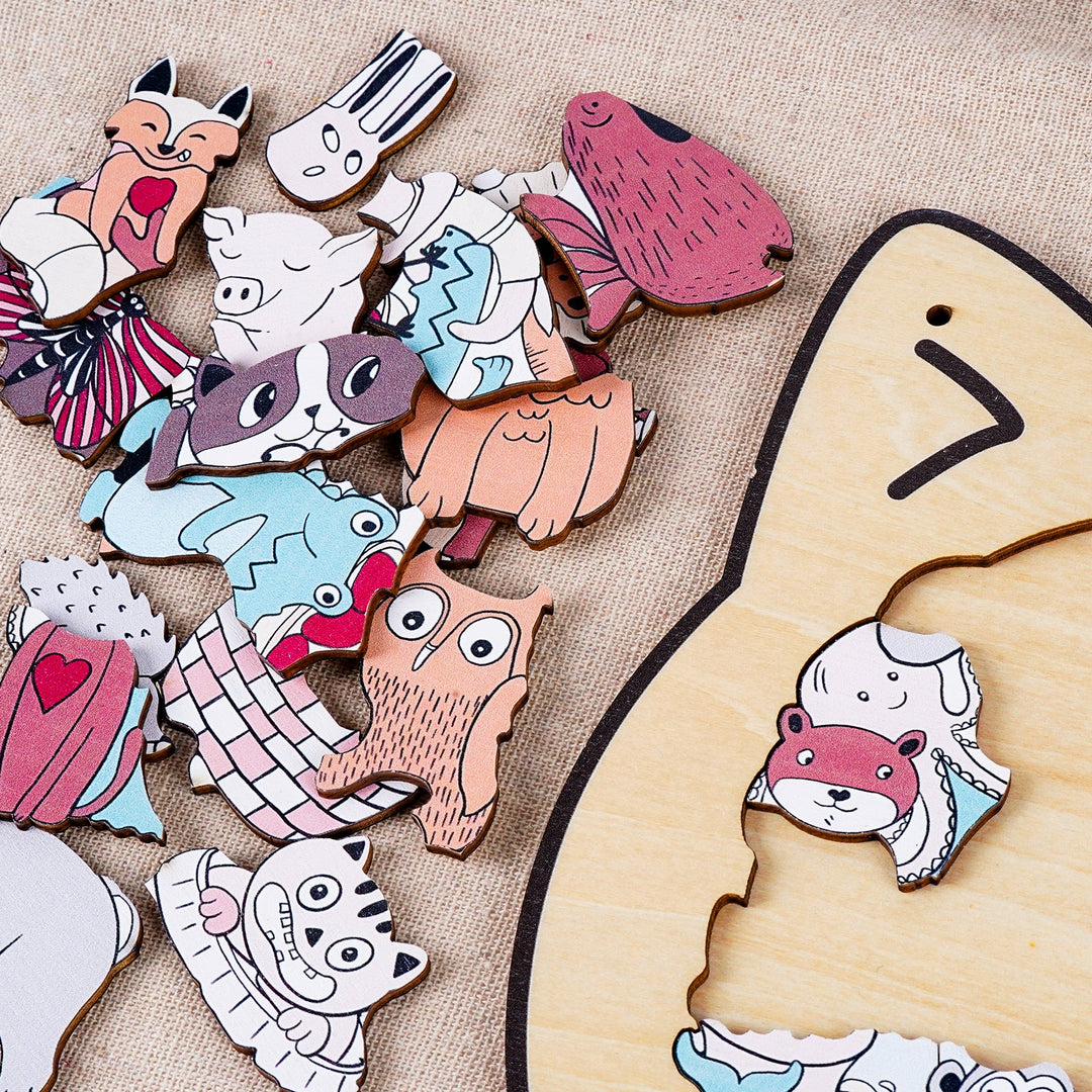 Wooden Kids Jigsaw Puzzle Cat Shaped Montessori Puzzle