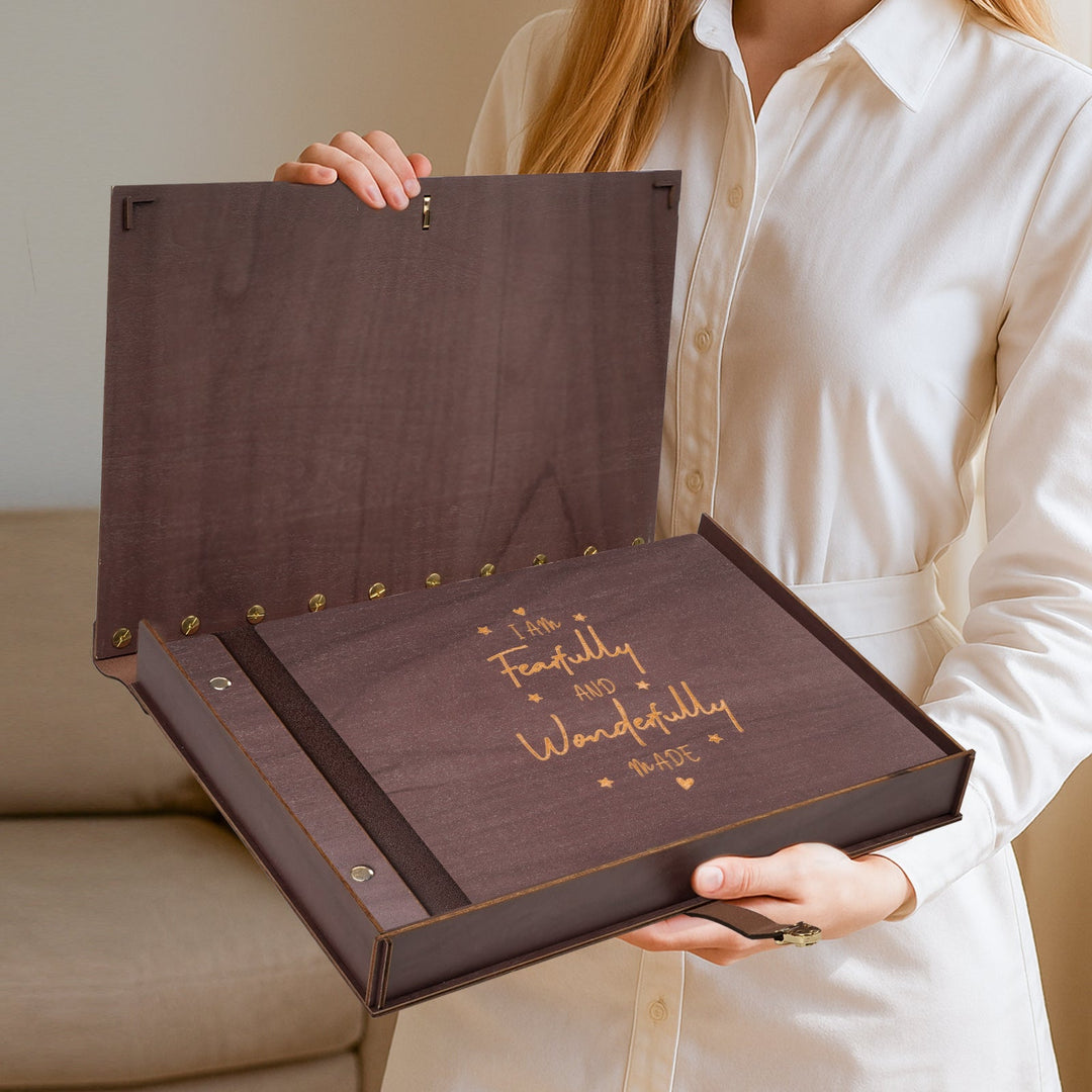 Wooden Baby Photo Album – Faith-Inspired Keepsake with Engraved Quote