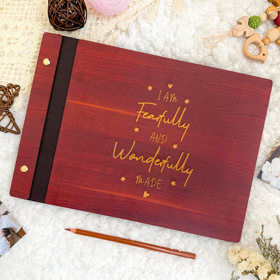 Wooden Baby Photo Album – Faith-Inspired Keepsake with Engraved Quote