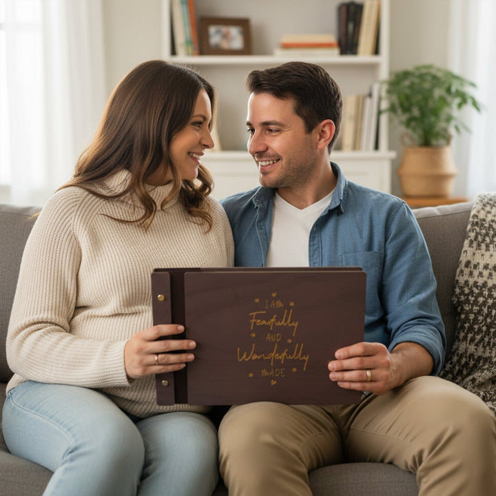 Wooden Baby Photo Album – Faith-Inspired Keepsake with Engraved Quote