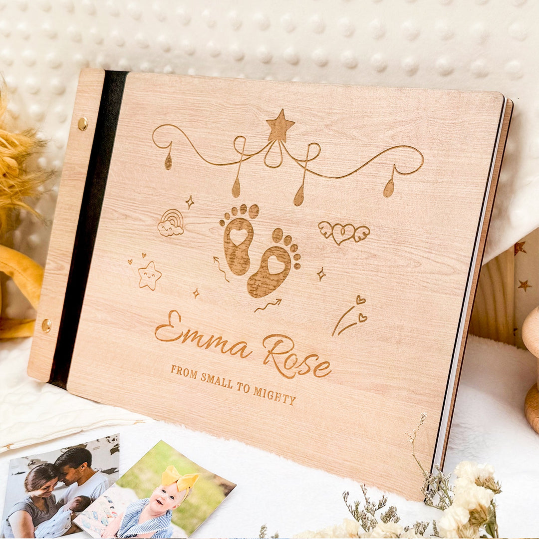 Personalized Baby Photo Album – Custom Wooden Cover with Baby’s Name