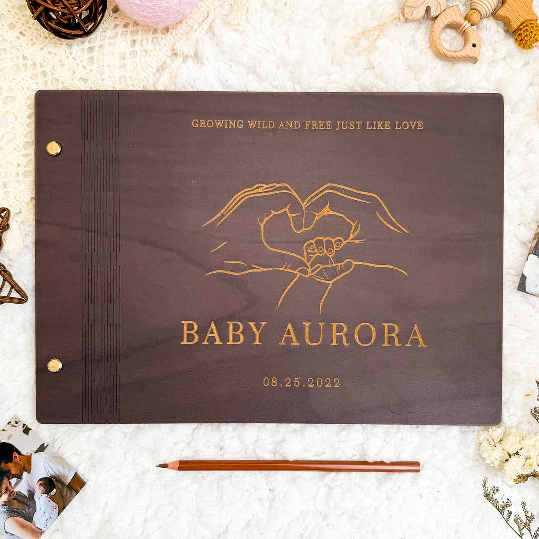 Personalized Wooden Baby Photo Album – Custom Engraving with Name and Date