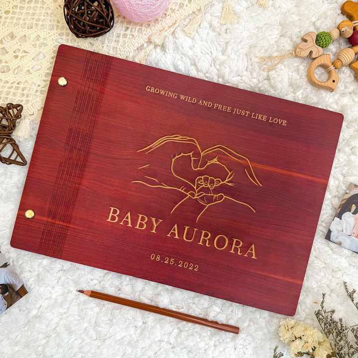 Personalized Wooden Baby Photo Album – Custom Engraving with Name and Date
