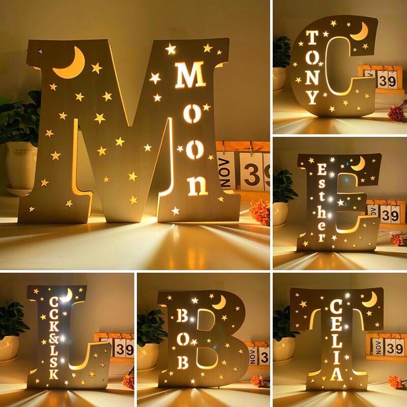 Personalised Wooden Letter Night Light With Name