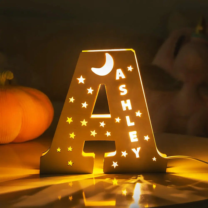 Personalised Wooden Letter Night Light With Name