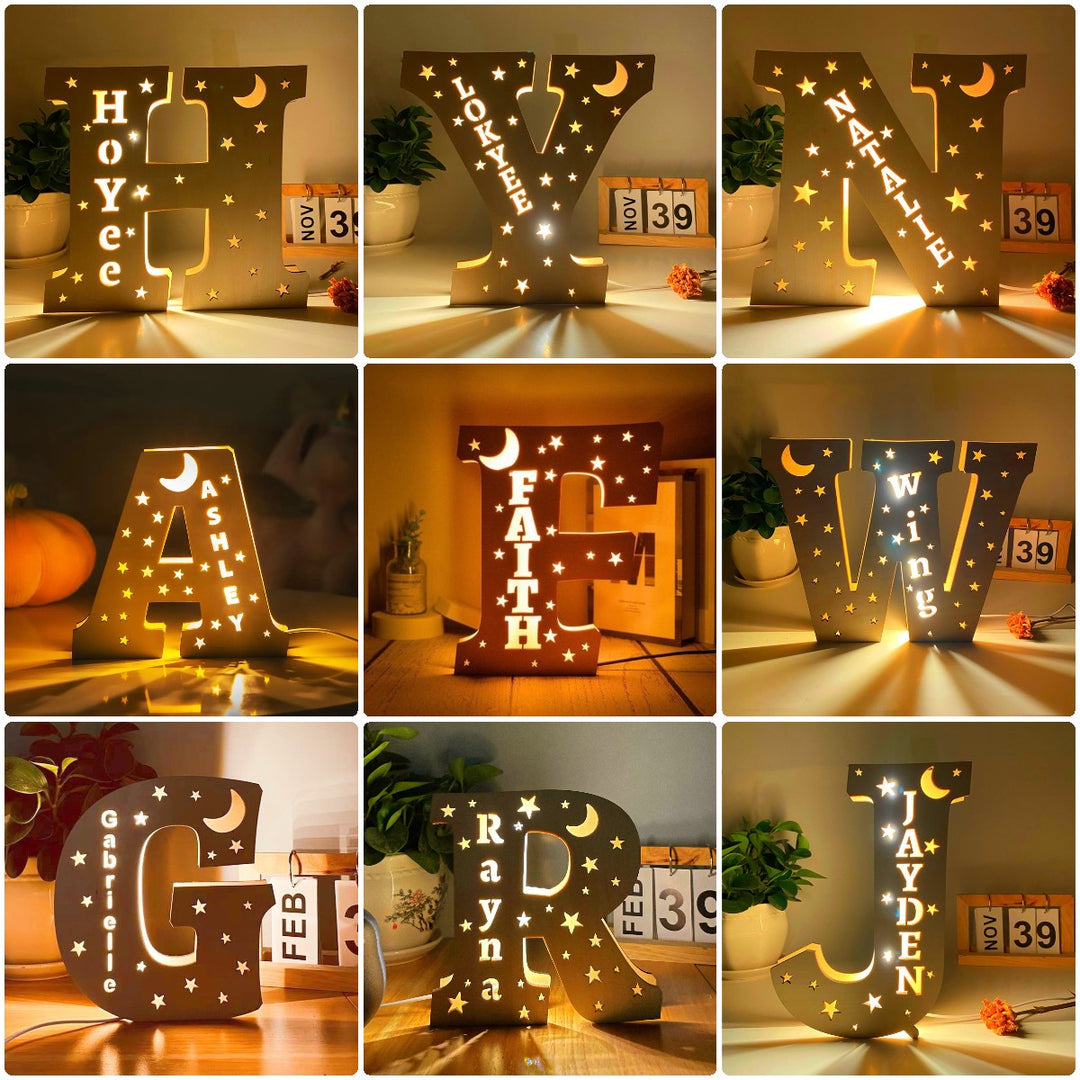 Personalised Wooden Letter Night Light With Name