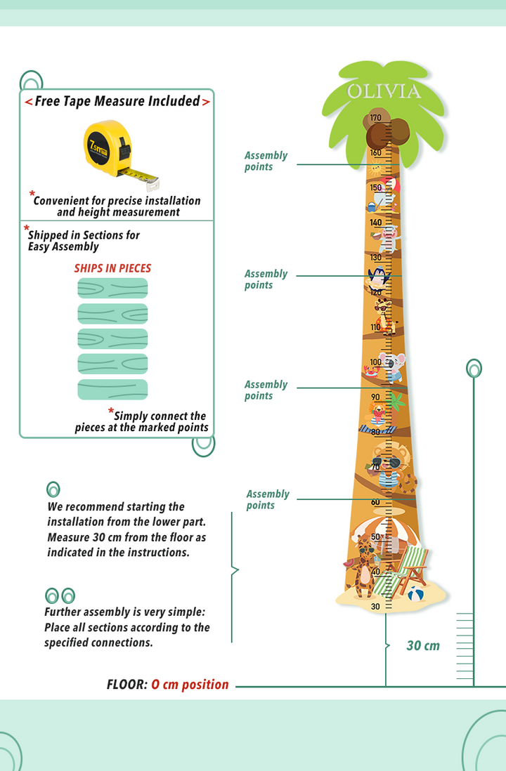 Personalised Wooden Palm Tree Adventure Growth Chart