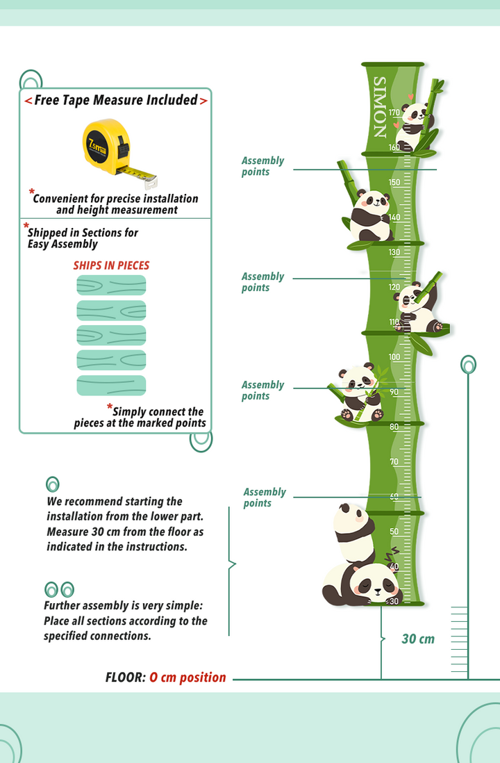 Personalised Wooden Panda Bamboo Growth Chart