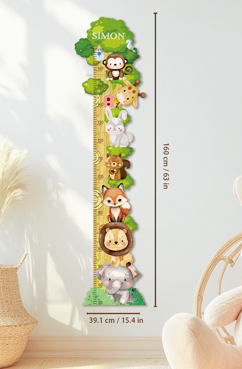 Personalised Wooden Forest Friends Growth Chart