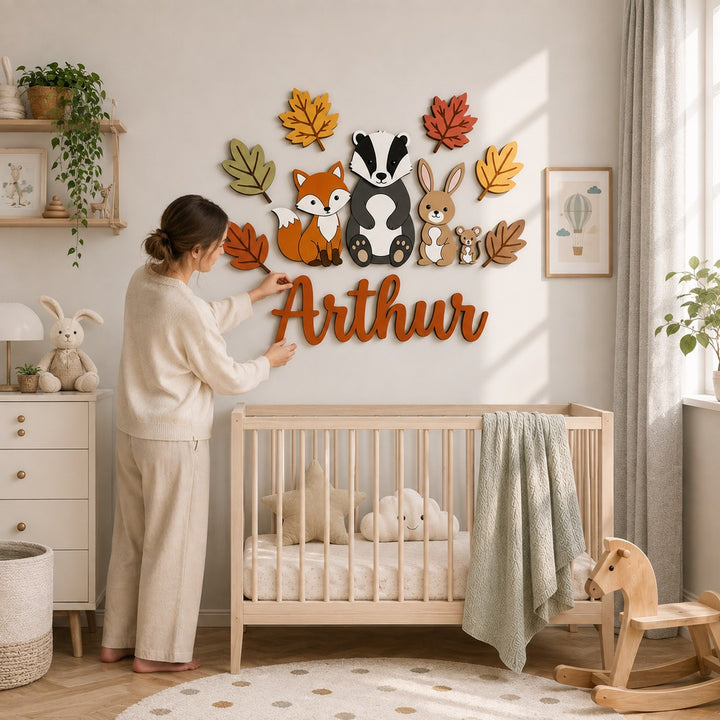 Personalised Wooden Nursery Name Sign – Cute Animal Themes