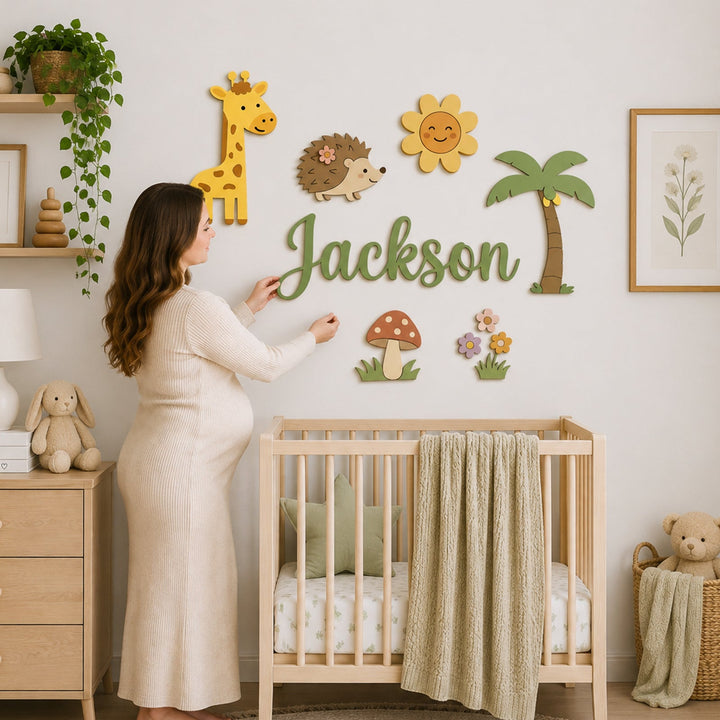 Personalised Wooden Nursery Name Sign – Custom Kids Room Wall Decor