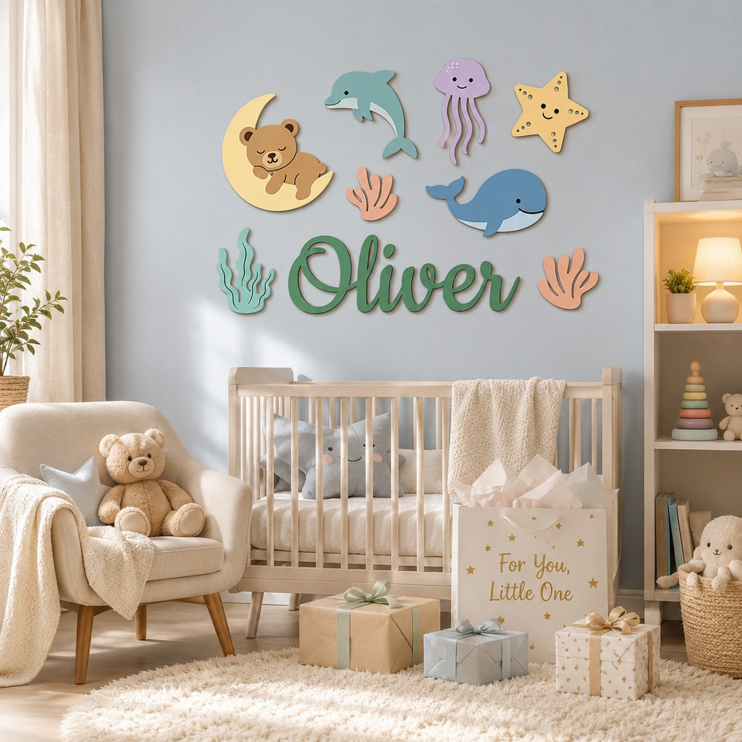 Personalised Wooden Nursery Name Sign – Custom Kids Room Wall Decor