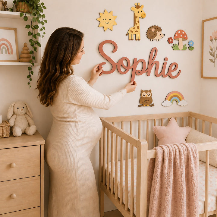 Personalised Wooden Nursery Name Sign – Custom Kids Room Wall Decor