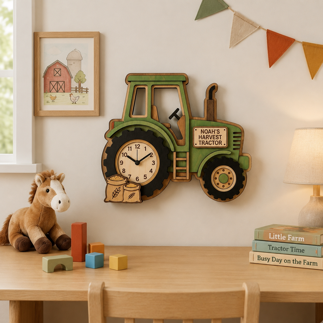 Personalised Farm Animal Wall Clock with Custom Name for Kids