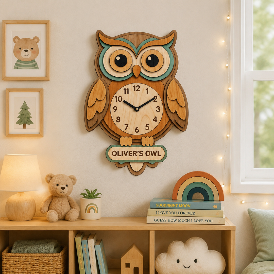 Personalised Animal Wall Clock with Custom Name for Kids