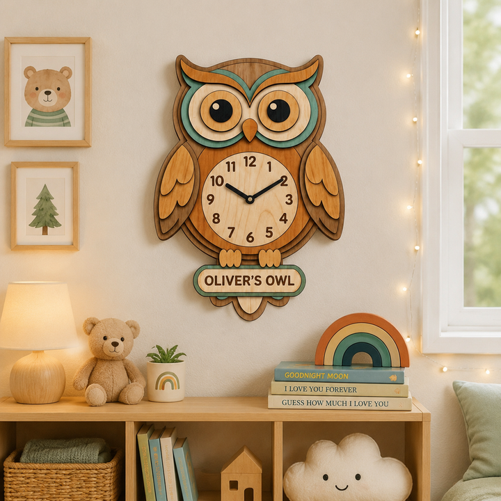 Personalised Animal Wall Clock with Custom Name for Kids
