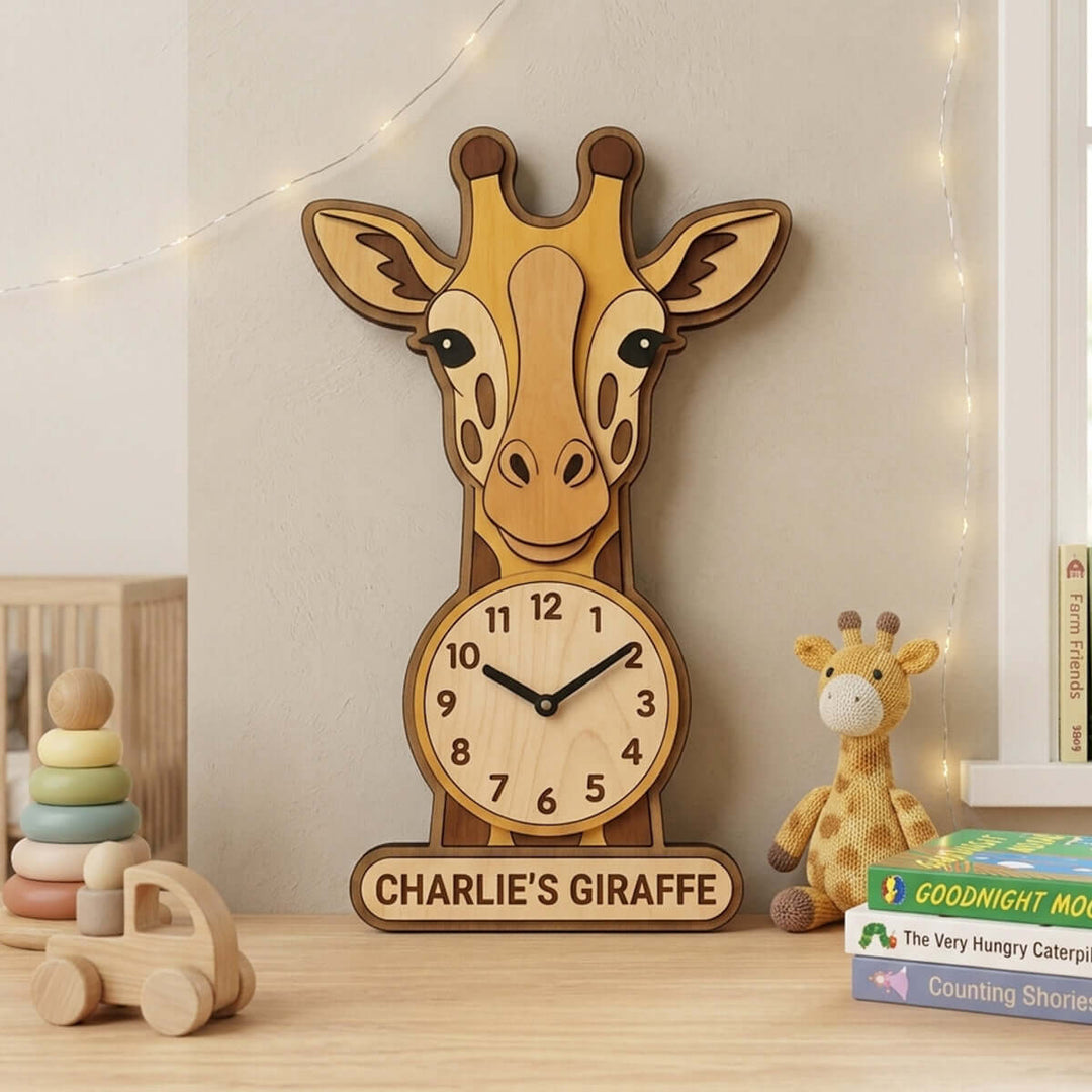Personalized Animal Wall Clock with Custom Name for Kids Woodemon