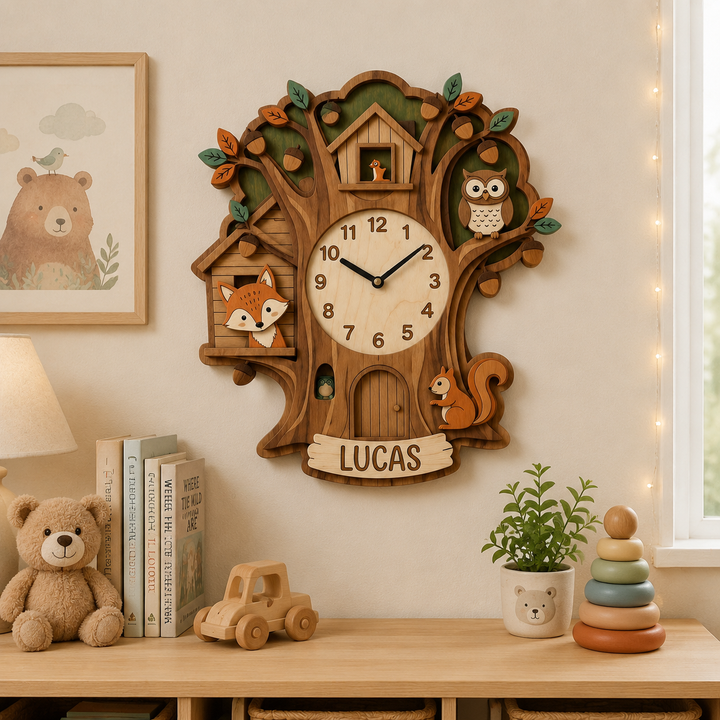 Personalised Animal Wall Clock with Custom Name for Kids