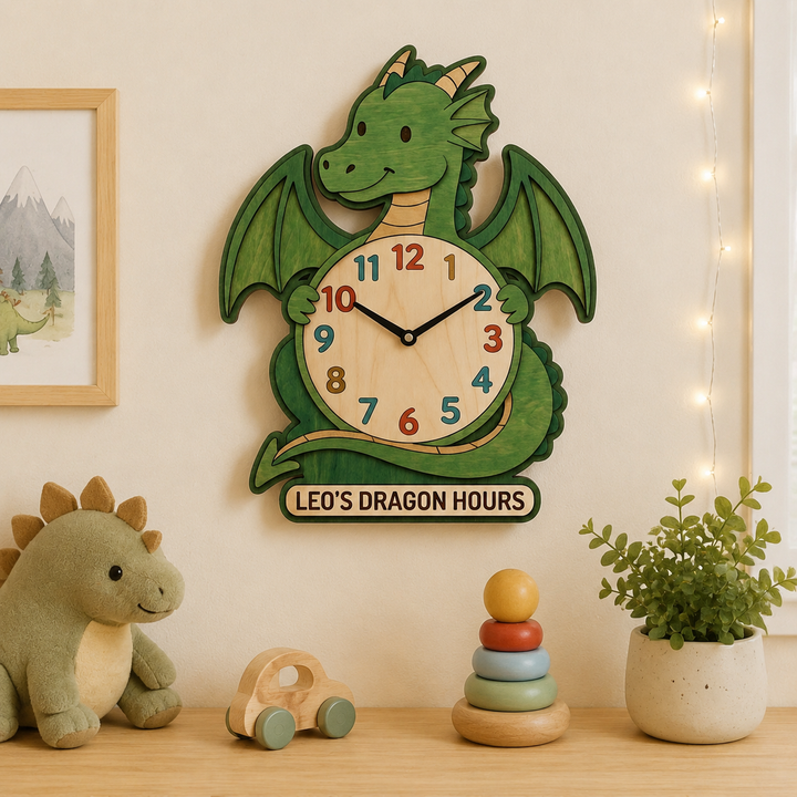 Personalised Animal Wall Clock with Custom Name for Kids