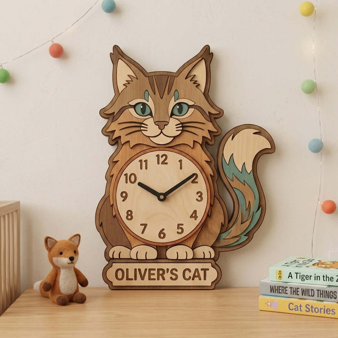 Personalized Animal Wall Clock with Custom Name for Kids Woodemon