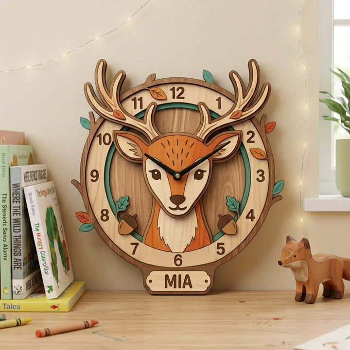 Personalized Animal Wall Clock with Custom Name for Kids Woodemon