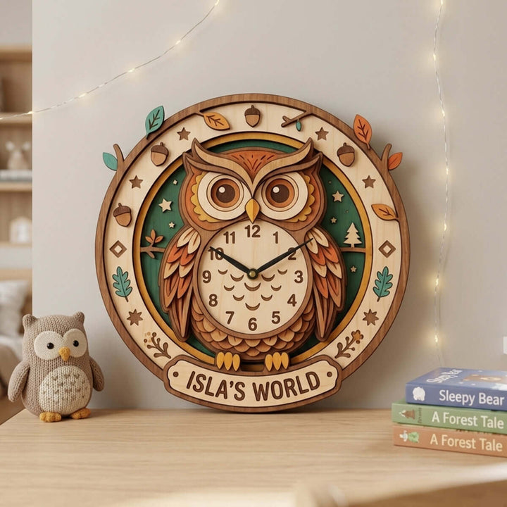 Personalized Animal Wall Clock with Custom Name for Kids Woodemon