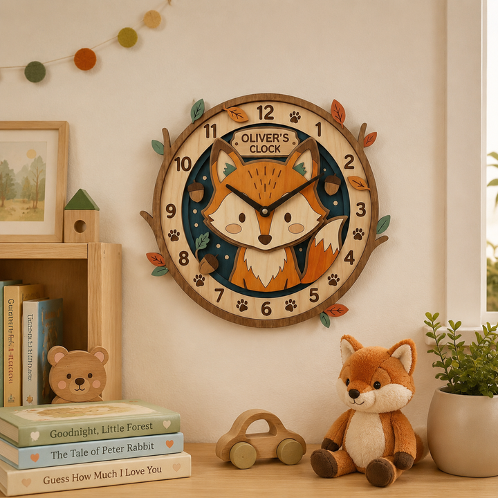 Personalised Animal Wall Clock with Custom Name for Kids