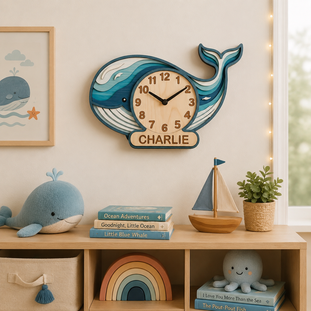 Personalised Animal Wall Clock with Custom Name for Kids